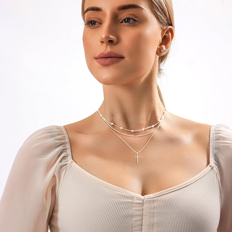 Zeffy Gold Pearl Necklace for Women, Dainty 14K Gold/Silve Plated Layered Pearl Choker Pearl Earrings Pearl Bracelets Wedding Trendy Gold Jewelry Set for Women Gifts - Image 5